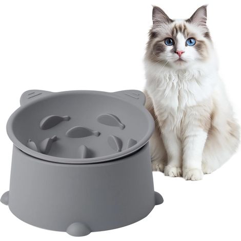 Silicone Raised Cat Bowl with 10° Inclination Design, Slow Eating Feeding Bowl, Anti-Slinging Bowl, Cat Feeding Bowl, Protect Cat Cervical Spine, Anti-Choking for Cat Eating