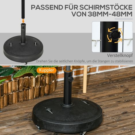 Support de parasol mobile à roulettes (23,5 kg) pour mâts de Ø 38/48 mm, en résine, pour jardin ou balcon, noir. (1/5)