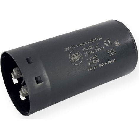 Condensateur de démarrage 270-324µF à cosses faston 6.3, fond plat - Ø52x105mm - DUCATI (1/3)