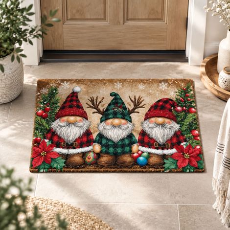 FLITI Christmas Welcome Mat 40×60cm Doormat with Snowflakes and Snowman Design, Red (1/5)