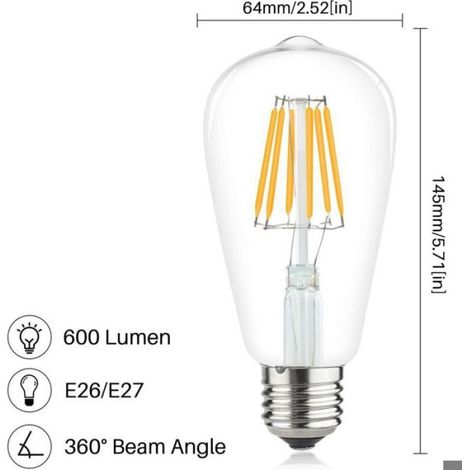 Ampoule LED Edison - - ST64 - E27 6W (60W eq.) - Dimmable - Blanc chaud 2700K 600lm (lot 2) (1/5)
