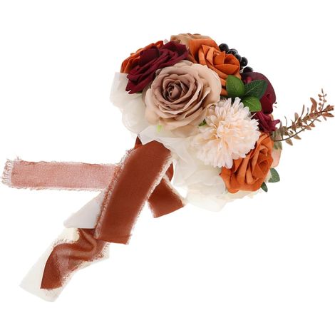 Bouquet de Mariage Fleurs Artificielles Orange pour Demoiselle Honneur et Cérémonie de Mariage Champêtre Vintage (1/5)