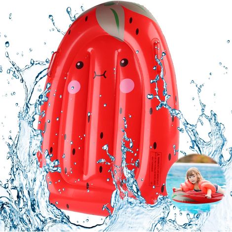Matelas gonflable, planche de surf enfant, bodyboard gonflable avec poignées, pour enfants de 3 à 14 ans, 85 x 62 cm, motif fraises (1/4)