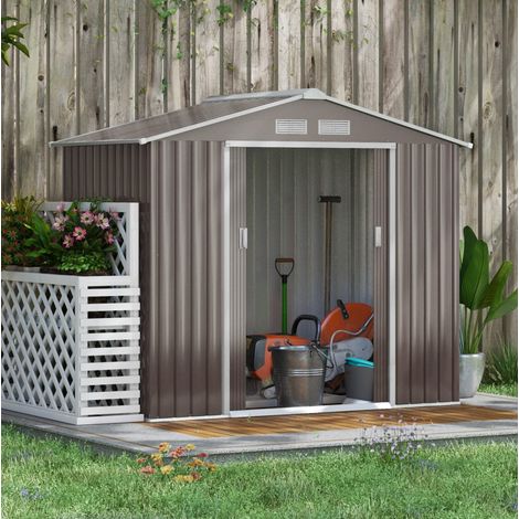 Caseta de jardín de acero gris con base y puertas correderas 213 x 130 x 185 cm (1/5)