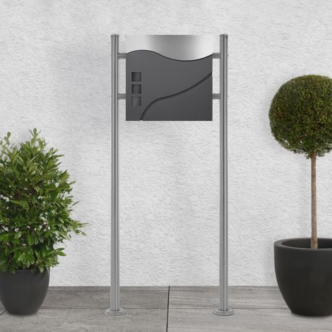 ECD Germany Boîte aux Lettres sur Pied, Anthracite/Argent, 37x10,5x36,5 cm, Acier Inoxydable, Mailbox Moderne, Compartiment à Journaux, 2 Clés, Support Argent Haut 120 cm, Materiel de Montage Inclus (1/5)