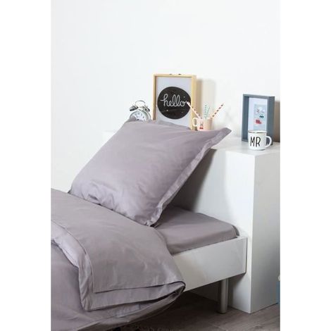 Drap Housse Uni Coton Enfant 90X190 Gris Souris