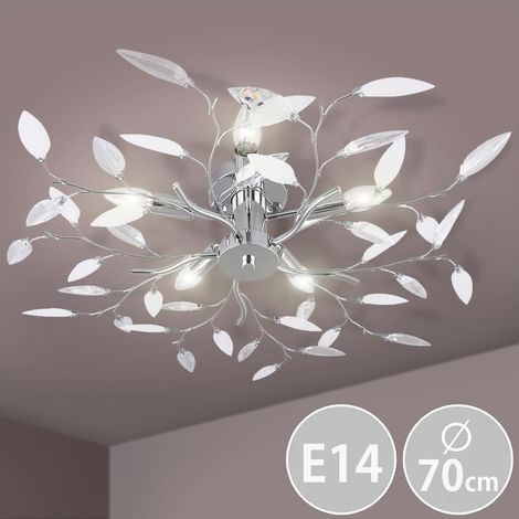 Lampadario Plafoniera Foglie Metallo e Acrilico Design Moderno 5 Lampadine E14 (1/5)