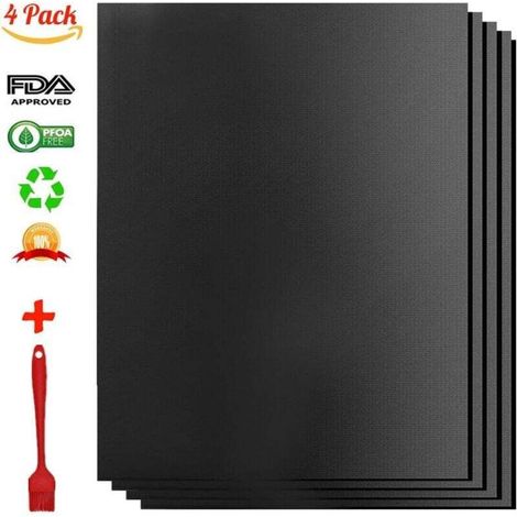 Cooking Mats for Barbecue and Oven, Set of 4 Non-Stick Reusable and Washable BBQ Mats, Ideal for Gas and Charcoal Grills, 330 x 400 x 0.2 mm (1/4)