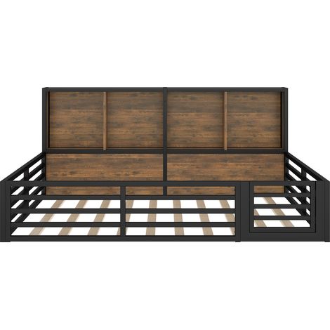 Letto in metallo nero 140 x 200 cm con sponde e vano contenitore, rete a doghe (1/5)