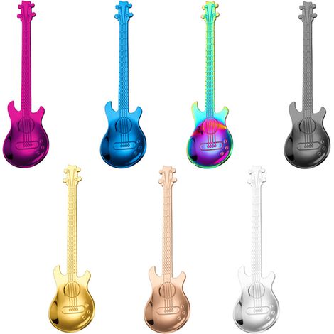 Lntyq Edelstahl-Kaffeelöffel, 7 Stück, Gitarren-Kaffeelöffel, kleine Löffel, Löffel mit langem Griff, zum Mischen von Milchshake, Tee, Dessert, Getränk (1/3)