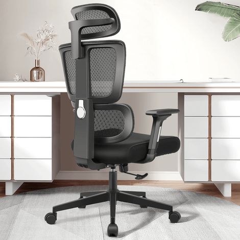 Chaise de bureau ergonomique – Dossier en maille respirante – Siège en éponge haute densité – Accoudoirs 2D réglables – Dossier inclinable 90° à 135° (1/5)