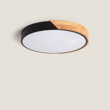 LED-Deckenleuchte 24W Rund Holz CCT Wählbar Ø418 Semi-Dari Schwarz