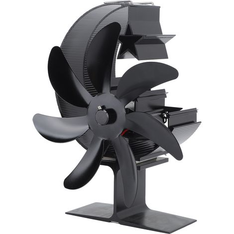 Ventilateur de poêle 7 pales modèle lune silencieux circulation air chaud efficace accessoire pour poêle à bois noir (1/5)