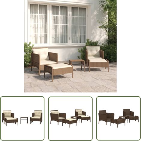 The Living Store Salon de jardin 5 pcs avec coussins Marron Résine tressée - Salon De Jardin - Ensemble De Salon De Jardin - Meubles De Jardin - Mobilier De Jardin - Table Basse (1/5)