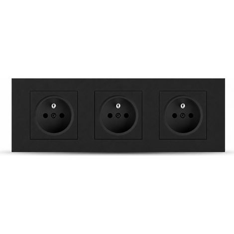 Prise française triple encastrable 80 mm 16A noir
