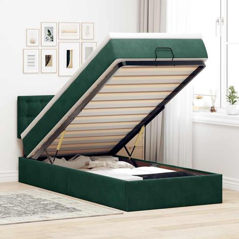 vidaXL Lit ottoman avec matelas et LED Vert foncé 80x200cm velours (1/5)