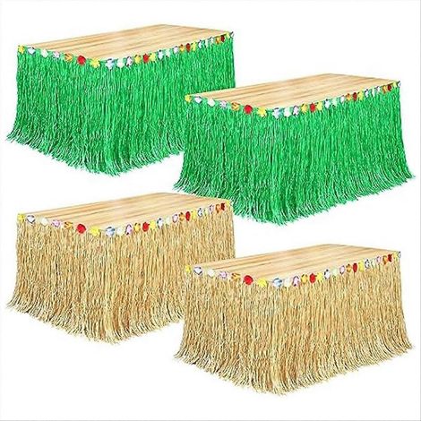 Lot de 4 jupes de table hawaïennes en herbe, 2,74 m x 75 cm. (1/5)