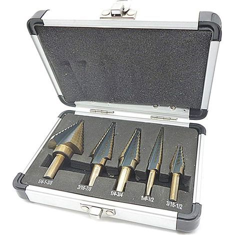 Juego de 5 brocas HSS para metal con revestimiento de titanio – Vástago hexagonal de 1/4" – Punzón autocentrante – Perforación precisa en acero y metal (1/5)