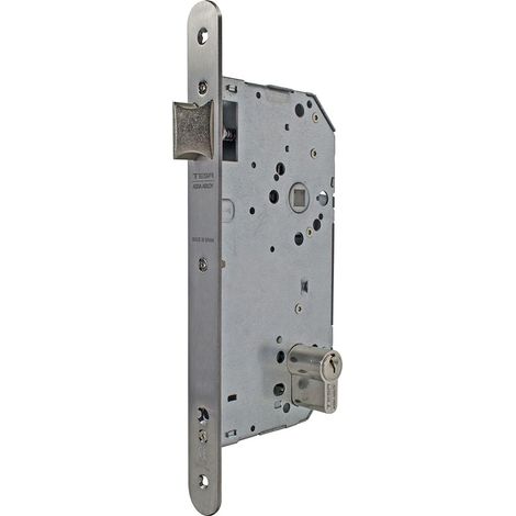 Serrure coupe-feu à encastrer pour portes bois, axe 50 mm, finition inox, fonction antipanique (1/3)