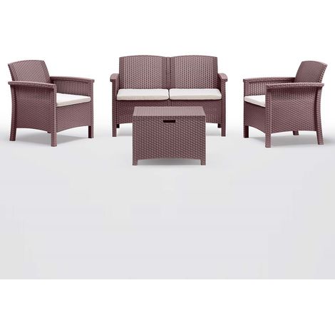 Divano due sedute con Poltrone e Tavolino/Salotto/Salottino per Esterno/Arredo Giardino - Mod. Colmar Marrone