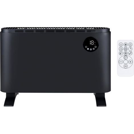 Radiateur électrique 2000W – Radiateurs électriques Radiateur convector – Radiateur radiant avec thermostat réglable et 3 niveaux de chauffage – autoportant ou mural – Noir (1/5)