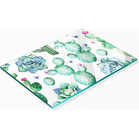 Planche décorative multifonctionnelle de cuisine en verre trempé, motif cactus, 80 x 52 cm (1/5)