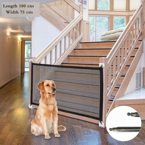 Barrière de sécurité chien extensible 180 x 75 cm – Tissu en maille durable – Installation facile sans outils – Usage intérieur et extérieur - L-180 (1/5)