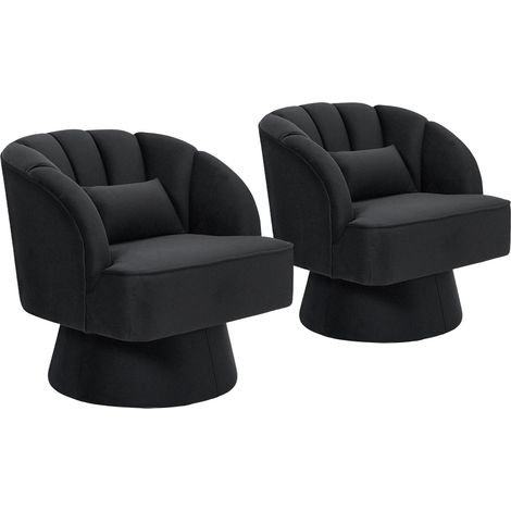 IDEALHOUSE Fauteuil Tournant Velours Noir / Style Mid-Century (1/5)