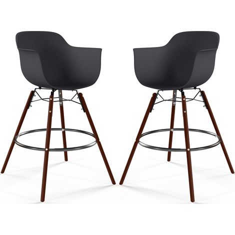 Bar Stools - Scandinavian Design - Dark Wood Legs - Pack of 2 - Nordika Black (1/5)