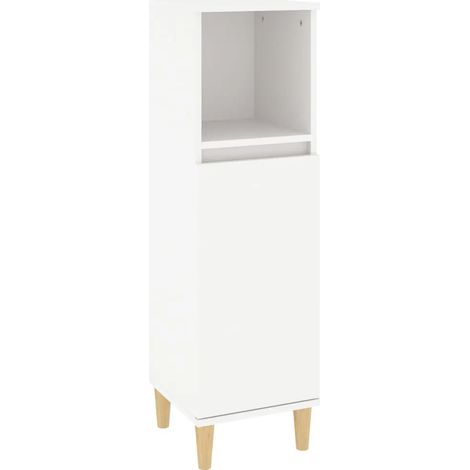 Mobiletto da bagno bianco dal design pulito 30 x 30 x 100 cm con pratici vani contenitori realizzato in legno composito bianco 020048403