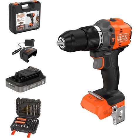 Perceuse à percussion sans fil brushless 18V avec batterie 2,0Ah, chargeur, 50 accessoires et mallette de transport (1/5)