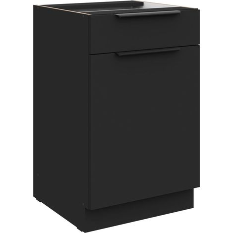Küchen Unterschrank 50 cm SIENA Schwarz Vollauszug Soft-Close Küche Küchenzeile (1/5)