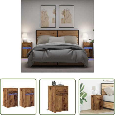 Holz Nachttisch - LED Nachttisch 2 pcs Altholz 38 x 34 x 61 cm Holzwerkstoff (1/5)