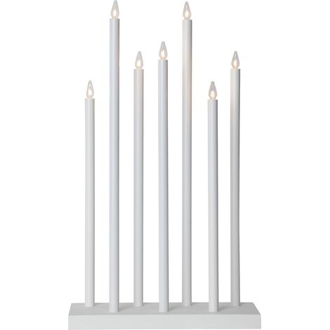 Kerzenleuchter , Holy' aus Holz und Metall, 7 x E10 Leuchtmittel, weiß, H 66cm, B 38cm (1/4)