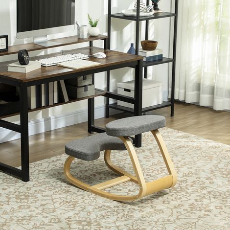 Siège assis genoux, siège ergonomique en bois à bascule, chaise à genoux pour bureau à domiciles, gris (1/5)