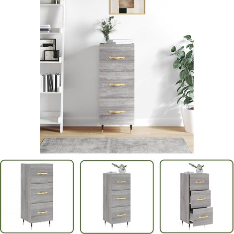 The Living Store Buffet Sonoma gris 34,5x34x90 cm Bois d'ingénierie - Buffet Moderne - Meuble De Rangement - Armoire Laterale - Commode - Design Contemporain (1/5)