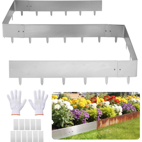 Mophorn Borde de césped de acero corten, 1 m x 23 cm, 10 piezas de borde, 11 placas de conexión, delimitador metálico exterior, bordura de jardín de metal con guantes para paisajismo y senderos (1/5)