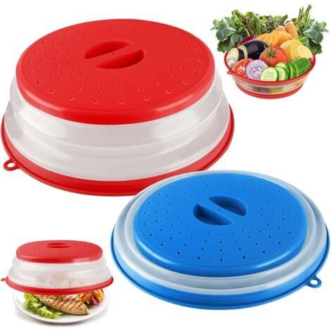 Microwave Cloche, 2PCS Foldable Microwave Cloche, Colander Wave with Steam Holes for Fruits and Vegetables, Anti-Steam Cloche Lid and Strainer Function (1/5)