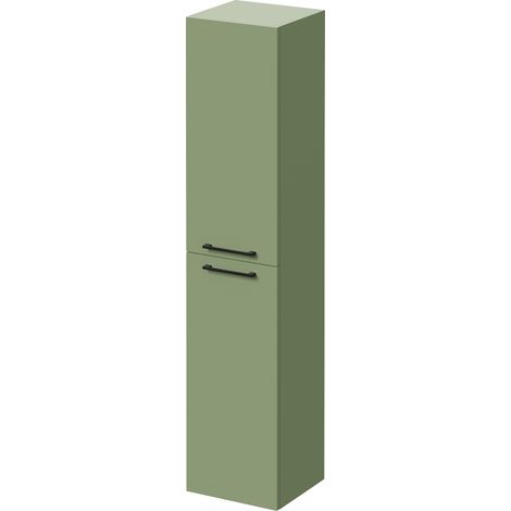 Napoli Olive Green 350mm x 1600mm Wall Mounted 2 Door Storage Unit - 350mm - Matt Black 160mm Handle