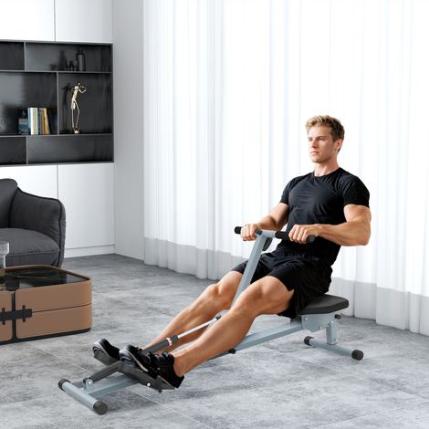 Rameur pour la maison, rameur de fitness hydraulique avec écran LCD, 12 niveaux de résistance, rameur supportant jusqu'à 100 kg, appareil de fitness pour l'entraînement du corps entier (1/5)