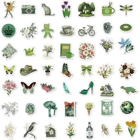 Sticker - 50 Pièces - Vert Matcha - Imperméable - Pour Kindle Laptop Valise Vélo Gourde Cahier - Lot (1/5)