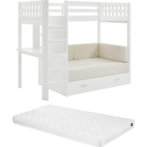 Lit mezzanine 90 X 190 cm avec sofa convertible - Pin et MDF - Blanc + Matelas - ORPELIA (1/5)