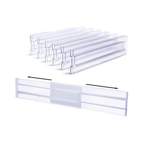 QORVA-Lot de 6 séparateurs de tiroir réglables de 8.1 cm de haut, extensibles de 27.9 à 52.3 cm, commodes, ustensiles de cuisine et rangement de bureau (1/5)