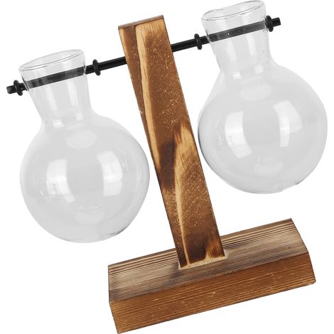 Vase innovant avec support en bois, vase hydroponique en verre transparent, décoration de bureau - Type C (1/5)