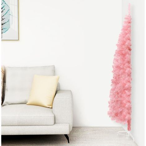 Demi Sapin de Noël artificiel Arbre de Noël mince avec support Rose 240 cm 30878 (1/5)