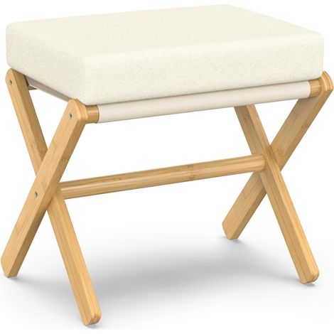 Tabouret de Maquillage Pliable avec Pieds en X en Bambou, Repose-Pieds Ottoman, Tabouret Moderne Petit rembourré pour Salle de Maquillage, Chambre à Coucher, Salon (Naturel - Beige) (1/5)