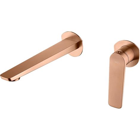 Mice - Grifo empotrado monomando de lavabo con montaje a la pared - grifos empotrados de baño para lavamanos - Color Oro Rosa Cepillado (1/4)