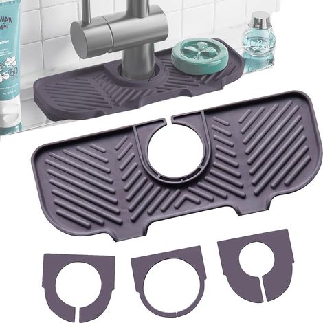 Tapis d'égouttement en silicone pour évier de cuisine avec 3 tailles de rechange - Tapis de robinet anti-éclaboussures pour cuisine et salle de bain - Protection contre les éclaboussures - Gris 1 (1/5)