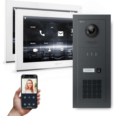 GOLIATH Hybrid IP Video Türsprechanlage  Anthrazit  1-Fam  2x 10" HD  Keypad  180° Kamera