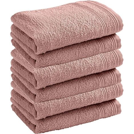 Serviette invité éponge - COTON PUR - Spa Vieux Rose - Lot de 6 - 30 x 50 cm - 400 g/m² (1/5)